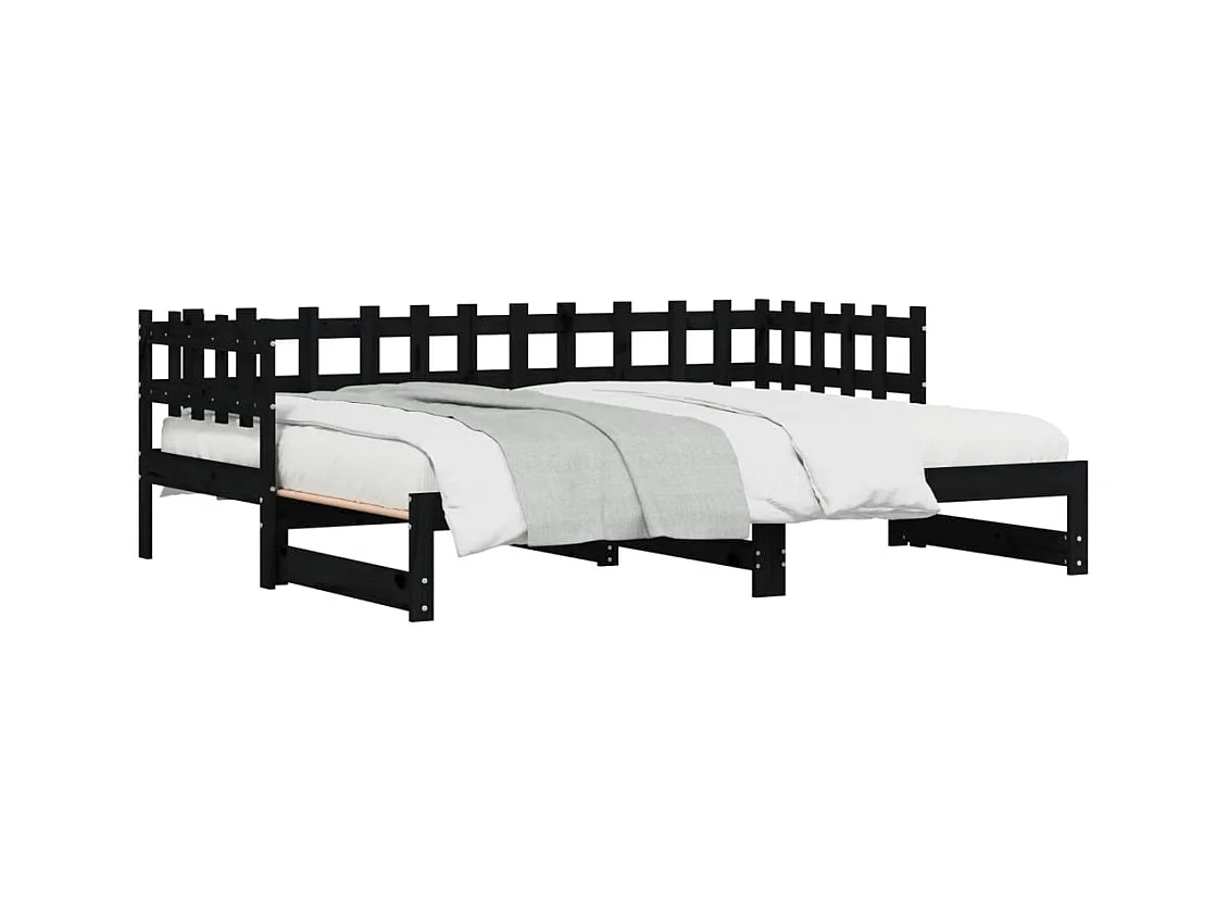 Lit coulissant Noir 2x(90x200) cm Bois de pin massif
