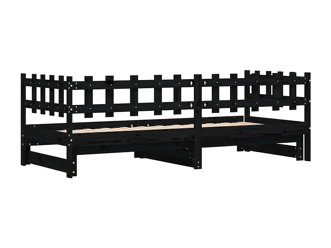 Lit coulissant Noir 2x(90x200) cm Bois de pin massif