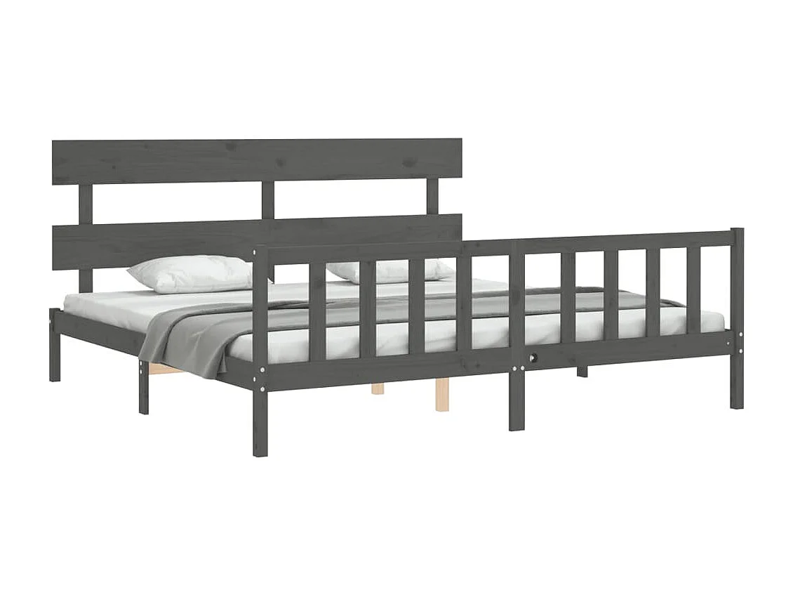 Cadre de lit avec tête de lit gris 200x200 bois massif