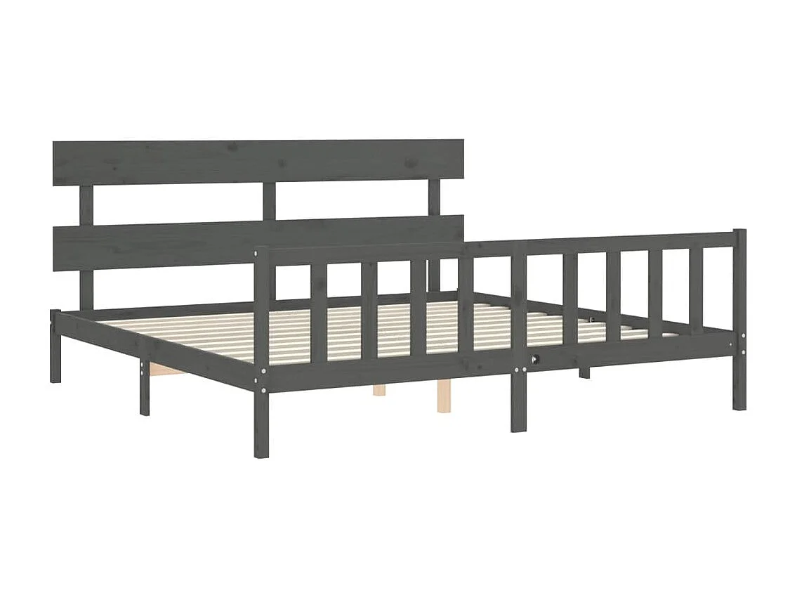 Cadre de lit avec tête de lit gris 200x200 bois massif