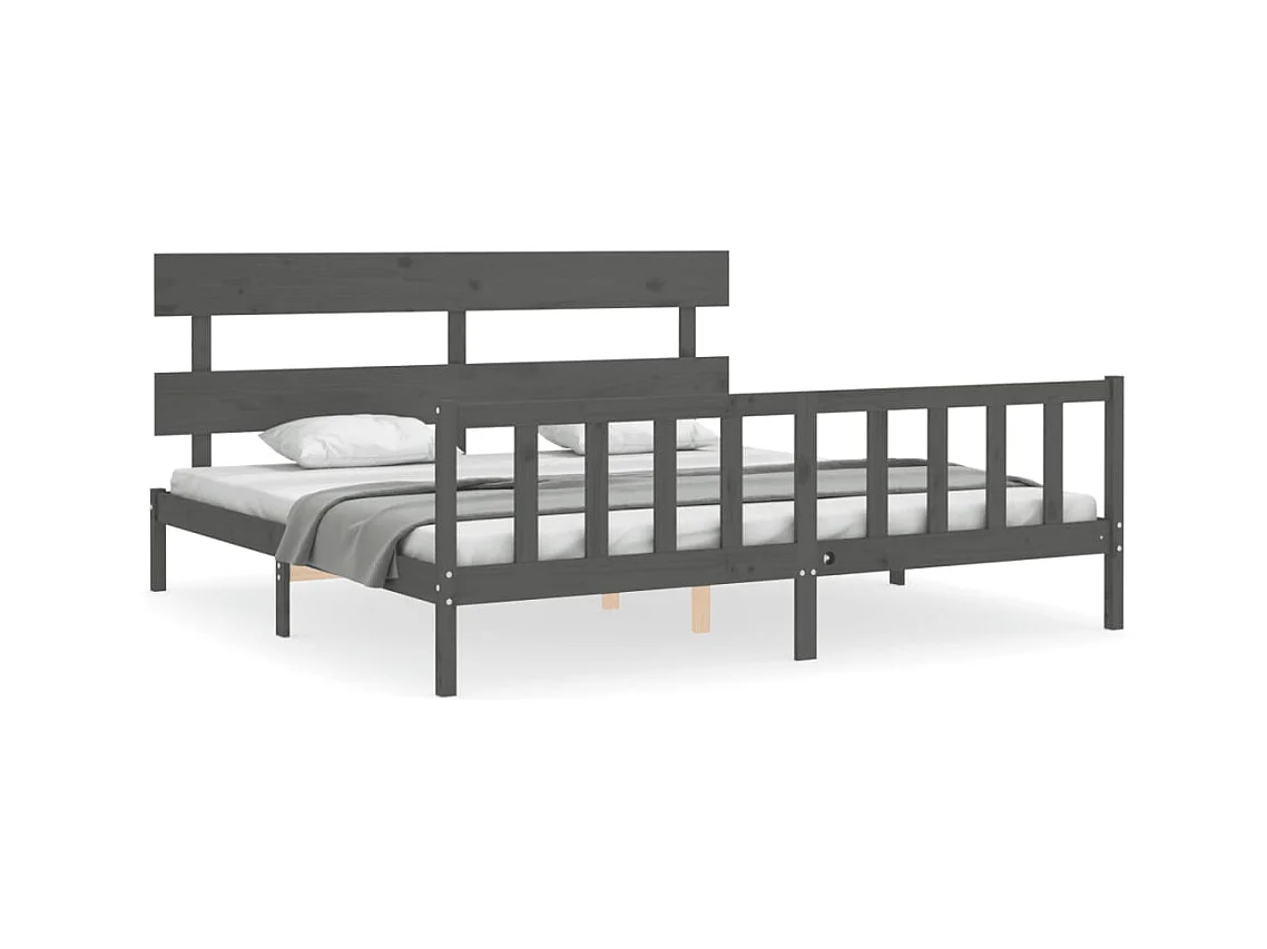 Cadre de lit avec tête de lit gris 200x200 bois massif