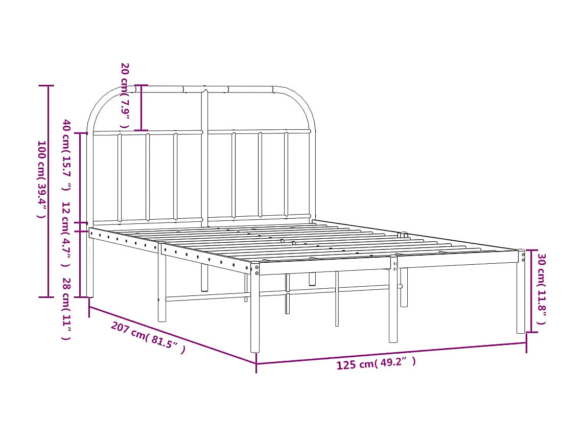 Cadre de lit métal avec tête de lit noir 120x200
