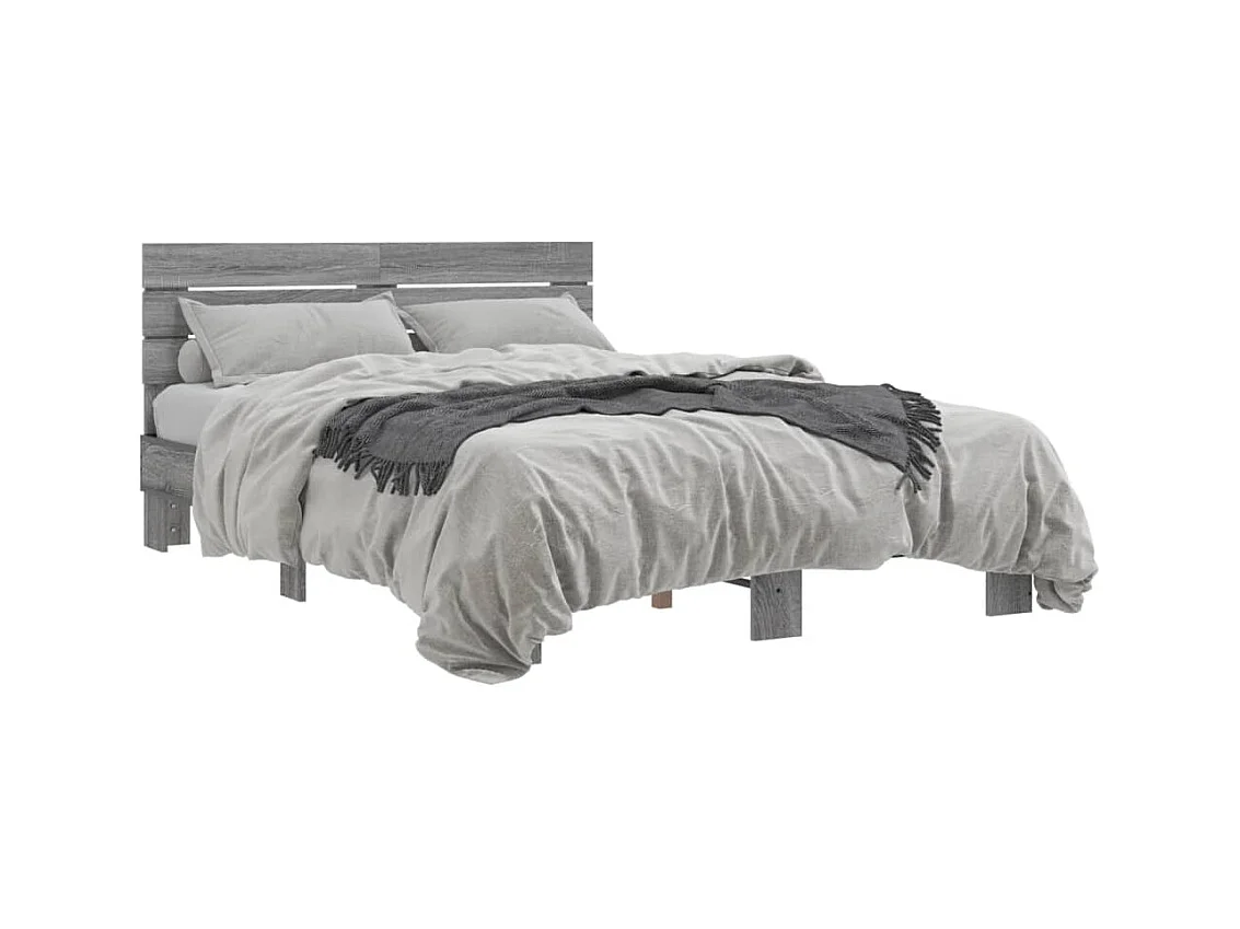 Cadre de lit sonoma gris 135x190 bois d'ingénierie et métal