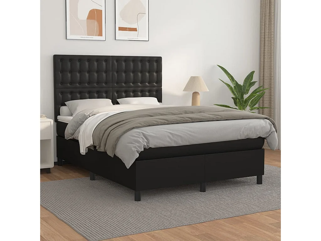 Sommier à lattes de lit avec matelas Noir 140x200 Similicuir