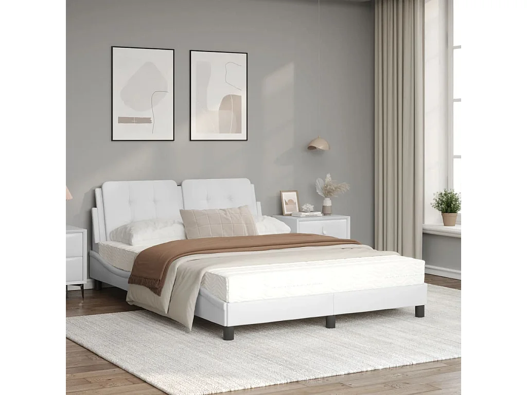 Lit avec matelas blanc 140x200 similicuir