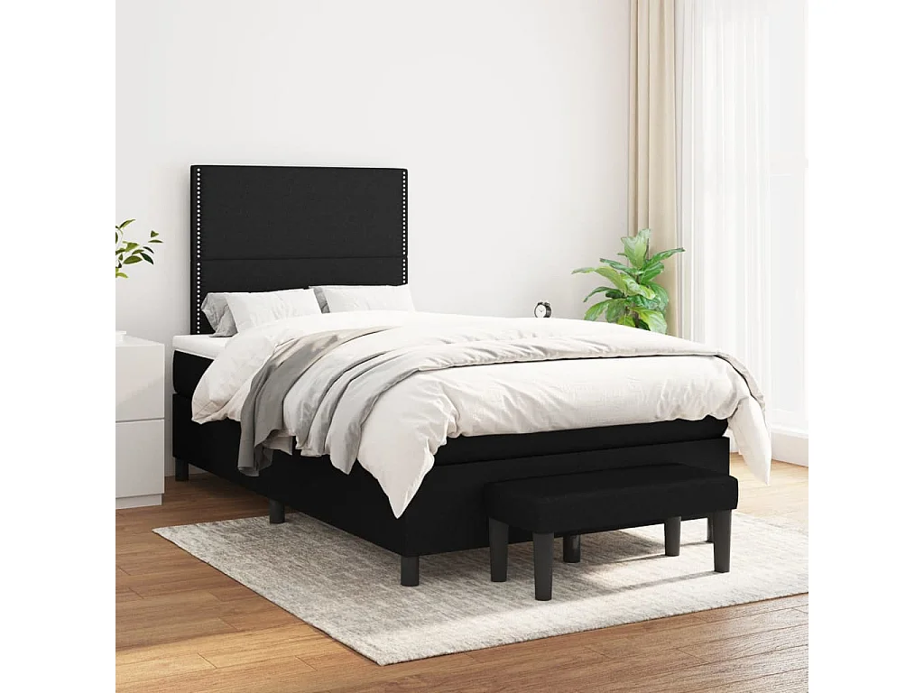 Sommier à lattes de lit avec matelas noir 120x190 tissu