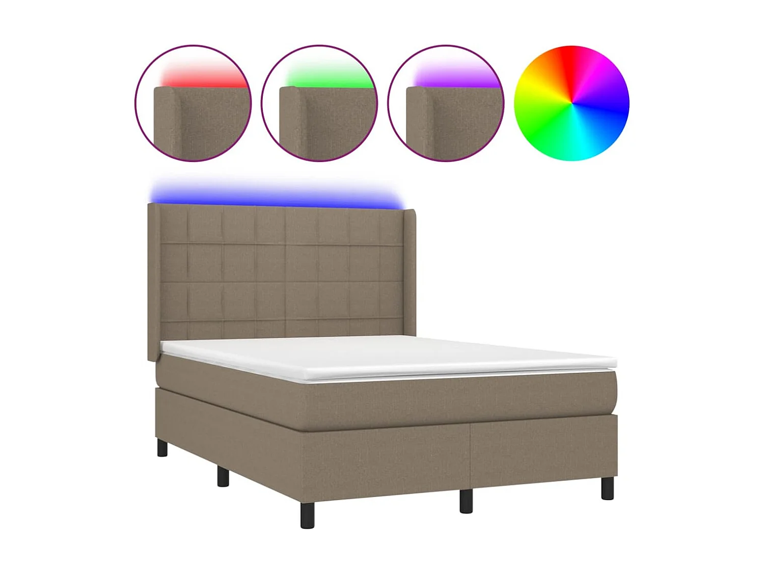 Sommier à lattes de lit matelas et LED Taupe 140x200 Tissu
