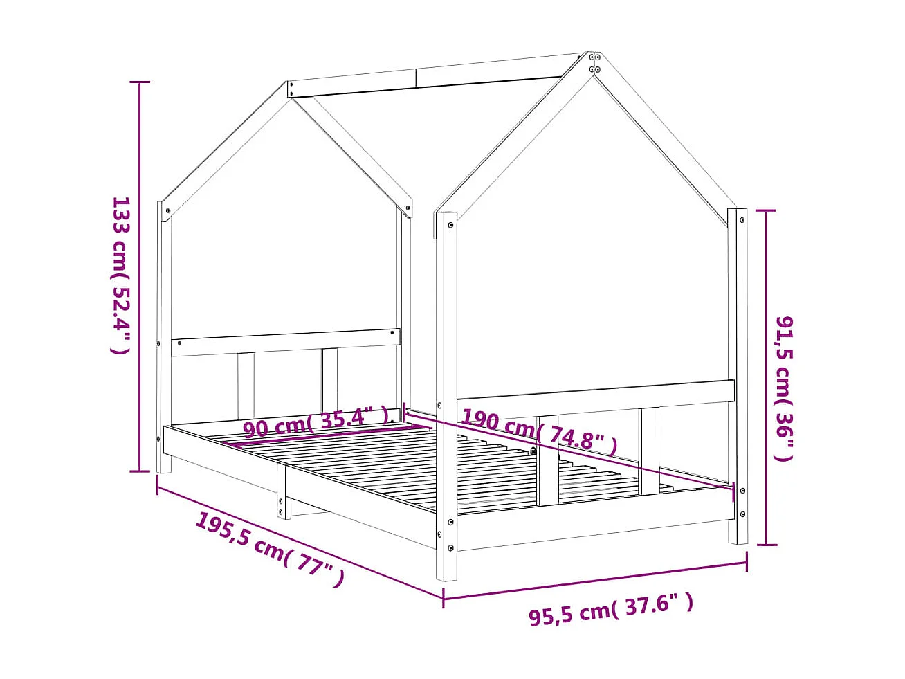 vidaXL Estructura de cama infantil madera maciza de pino 90x190 cm Marrón
