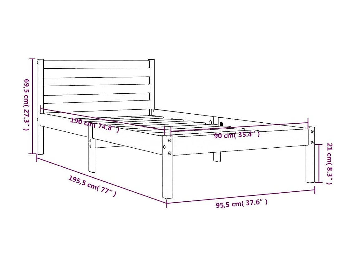 Cadre de lit marron 90x190 bois de pin massif