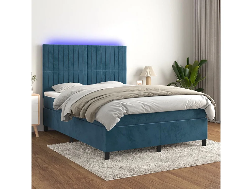 Sommier à lattes de lit avec matelas LED Bleu foncé 140x190