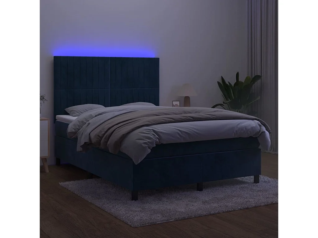 Sommier à lattes de lit avec matelas LED Bleu foncé 140x190