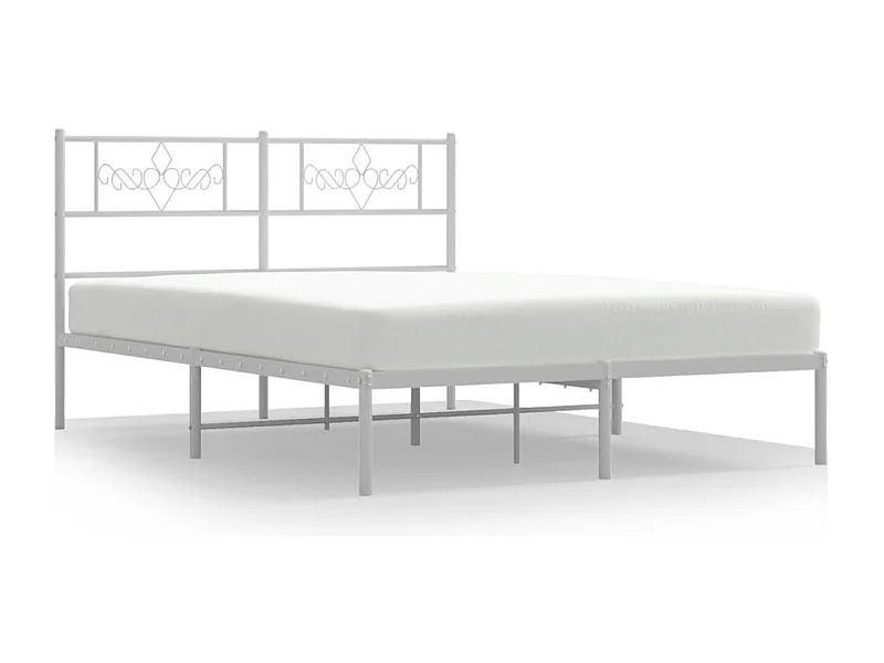 Cadre de lit métal avec tête de lit blanc 140x190