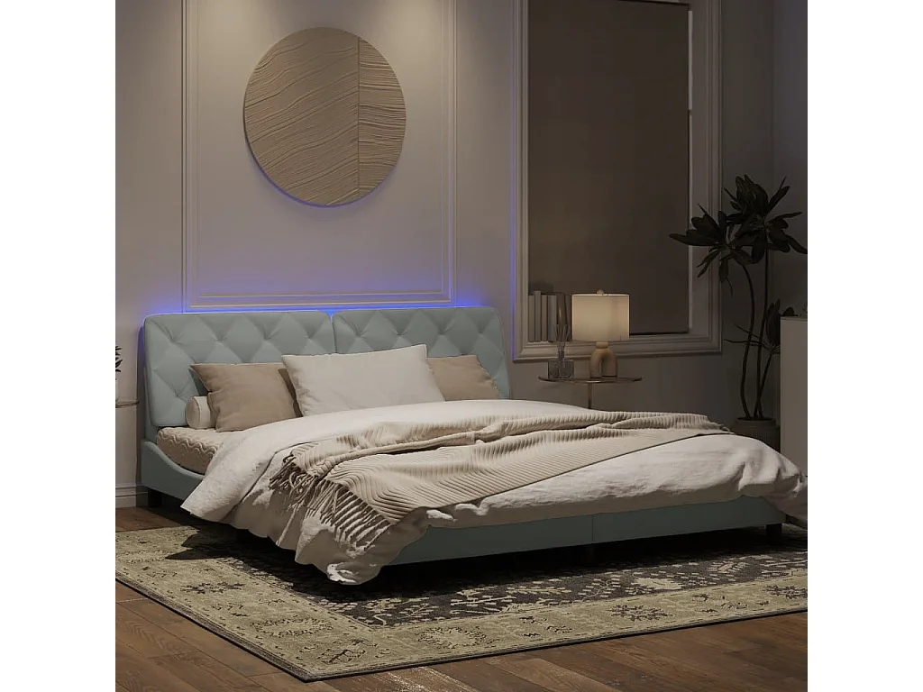 Cadre de lit avec lumières LED gris clair 180x200 velours