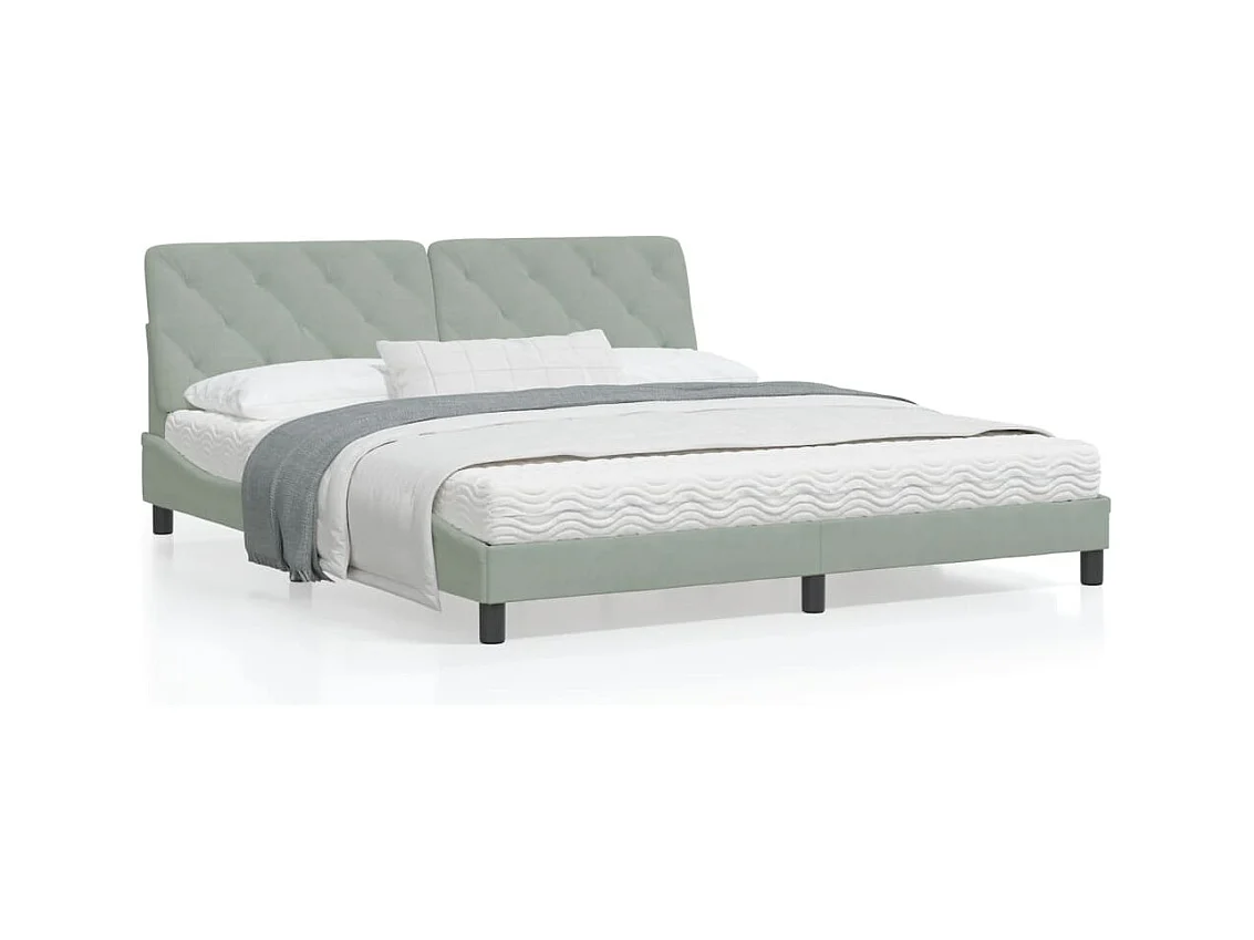 Cadre de lit avec lumières LED gris clair 180x200 velours