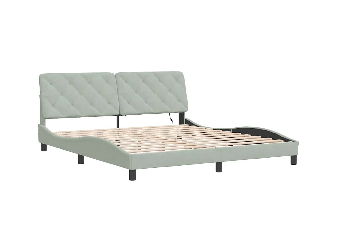 Cadre de lit avec lumières LED gris clair 180x200 velours