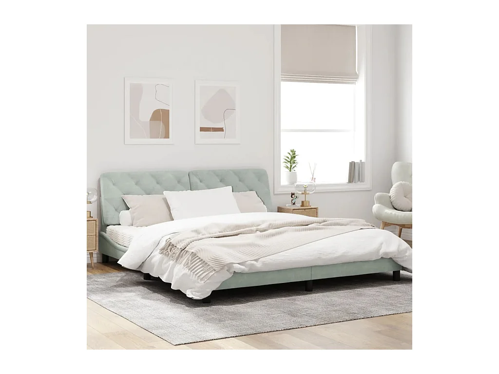 Cadre de lit avec lumières LED gris clair 180x200 velours
