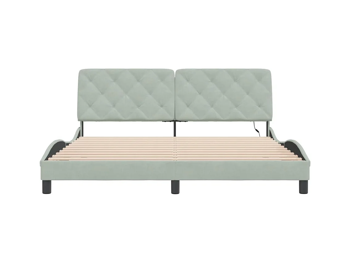 Cadre de lit avec lumières LED gris clair 180x200 velours