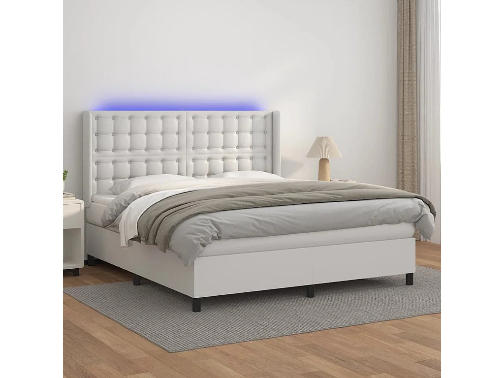 Sommier à lattes de lit matelas LED Blanc 180x200 Similicuir