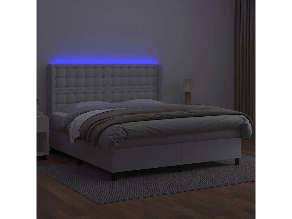 Sommier à lattes de lit matelas LED Blanc 180x200 Similicuir
