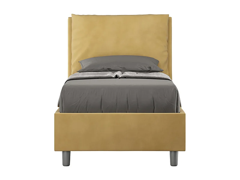 Lit adulte moderne avec coussins rembourrés microfibre Anja-Couleur Jaune curry-80x190-Option Avec sommier