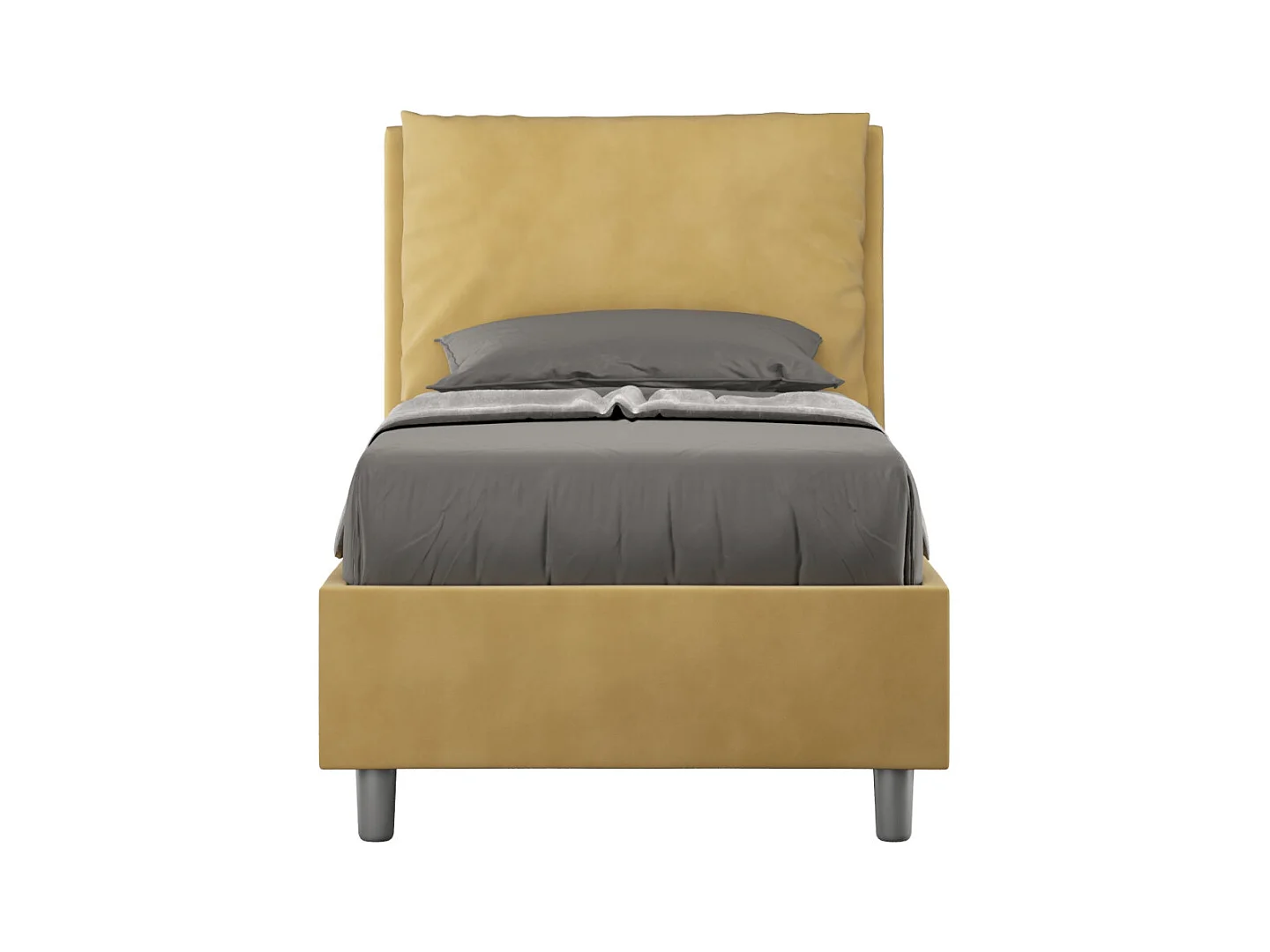 Modern bed voor volwassenen met Anja microvezelkussens-Kleur Kerrie geel-Slapen 80x190cm-Keuze Met boxspring