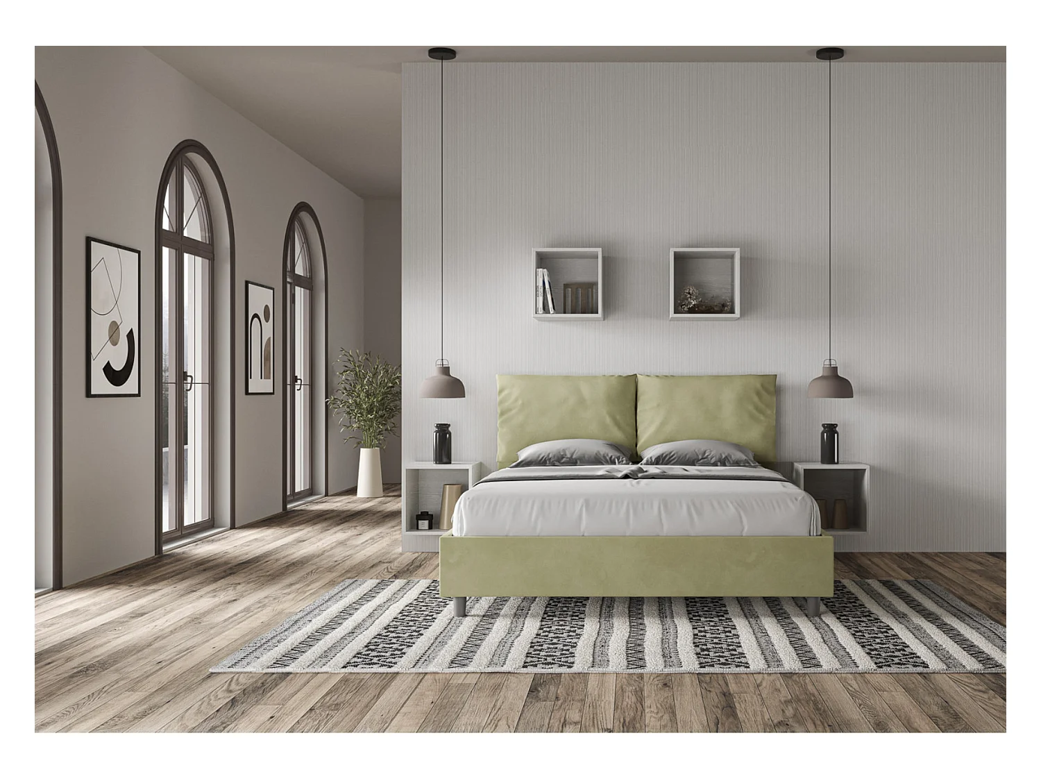 Lit adulte moderne avec coussins rembourrés microfibre Anja-Couleur Jaune curry-80x190-Option Avec sommier