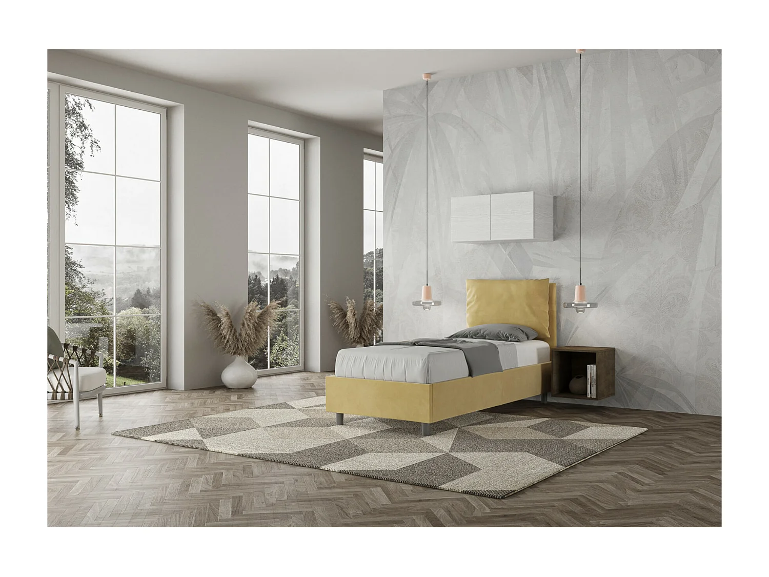 Letto con rete imbottito 80x190 microfibra ocra Appia