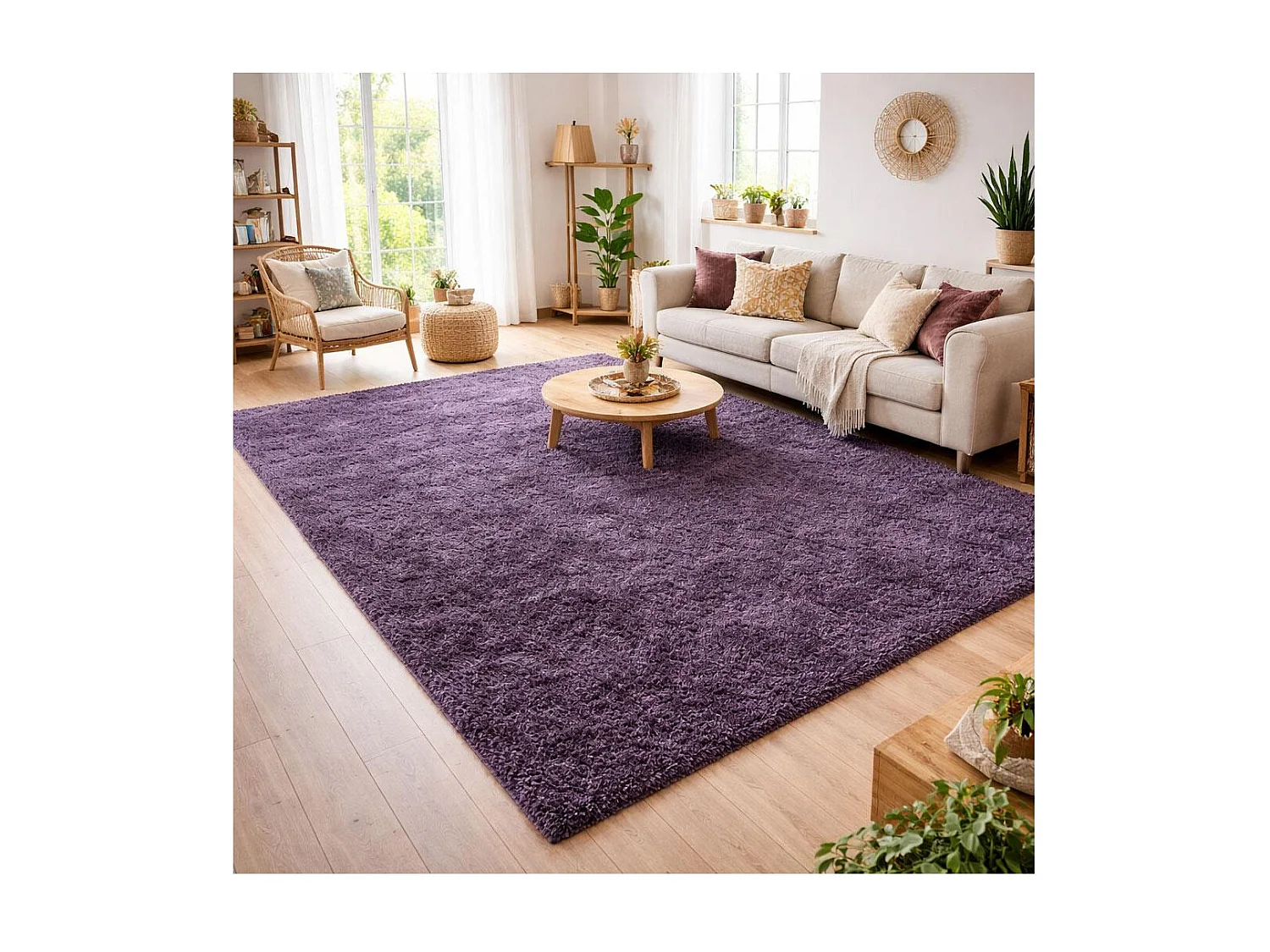 Tapis poils longs shaggy 60x110 rectangle tissé violet motif uni UNI L