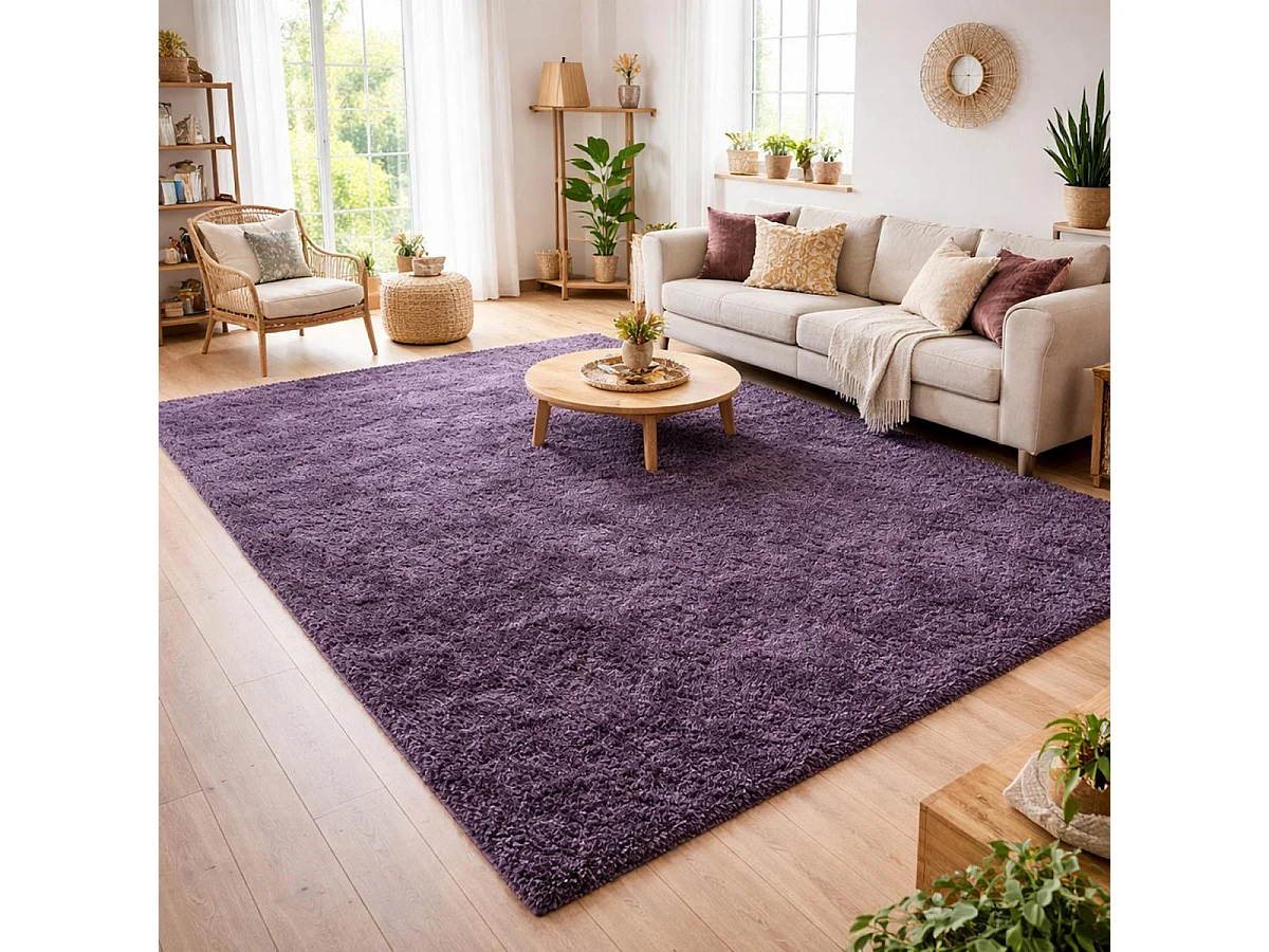 Tapis poils longs shaggy 60x110 rectangle tissé violet motif uni UNI L
