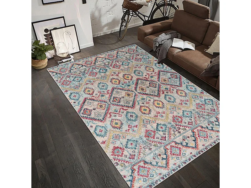 Tapis orient 200x290 rectangle rouge et vert tissé motif classique OLBA