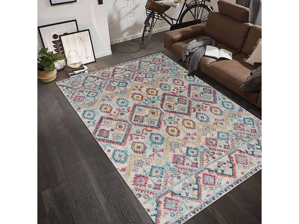 Tapis orient 200x290 rectangle rouge et vert tissé motif classique OLBA