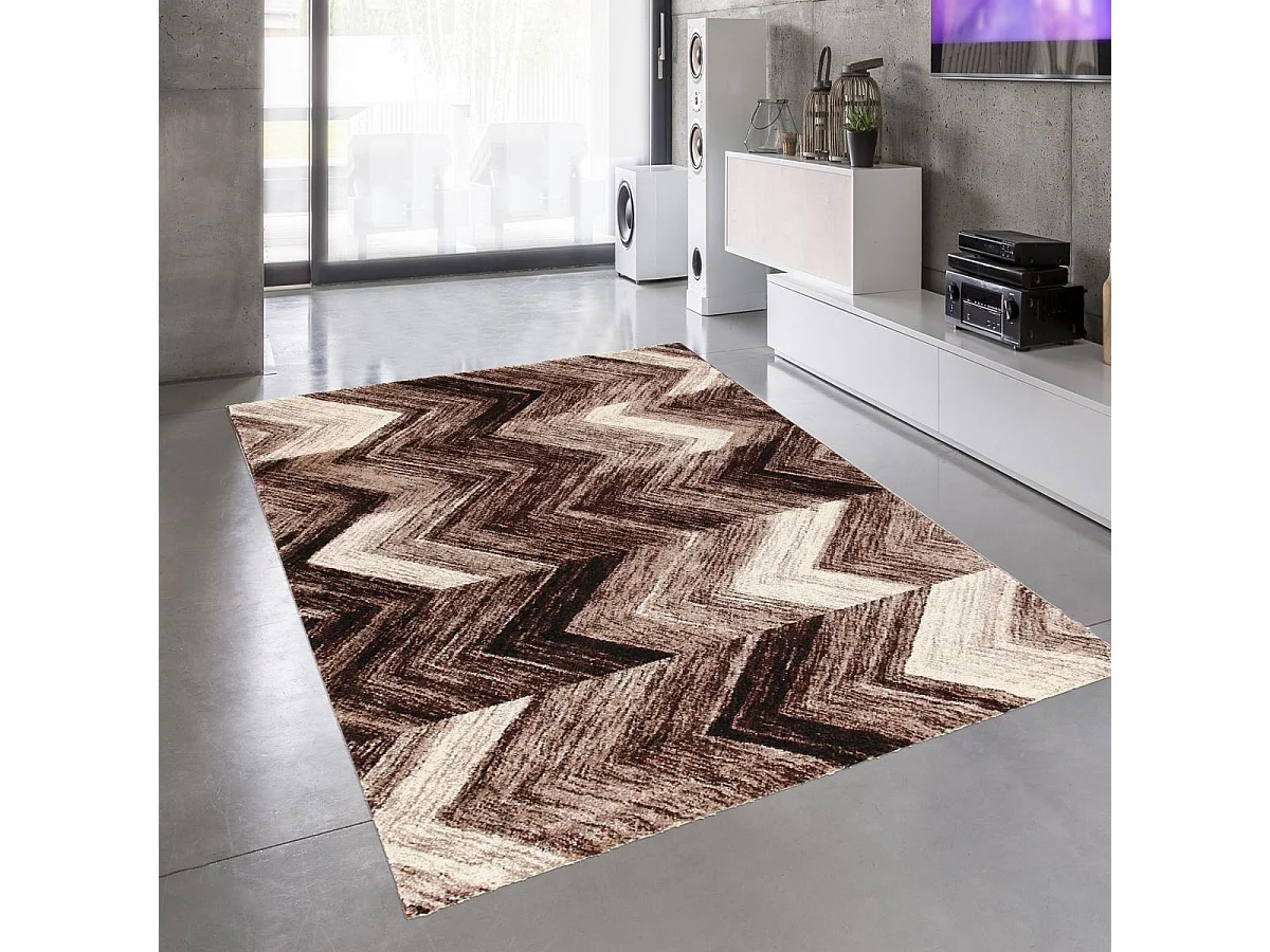 tapis salon 135x190 tissé marron rectangle motif géométrique COLORS