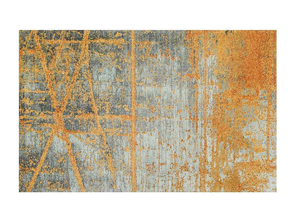 tapis entrée 70x120 tissé orange rectangle motif abstrait RUSTIC