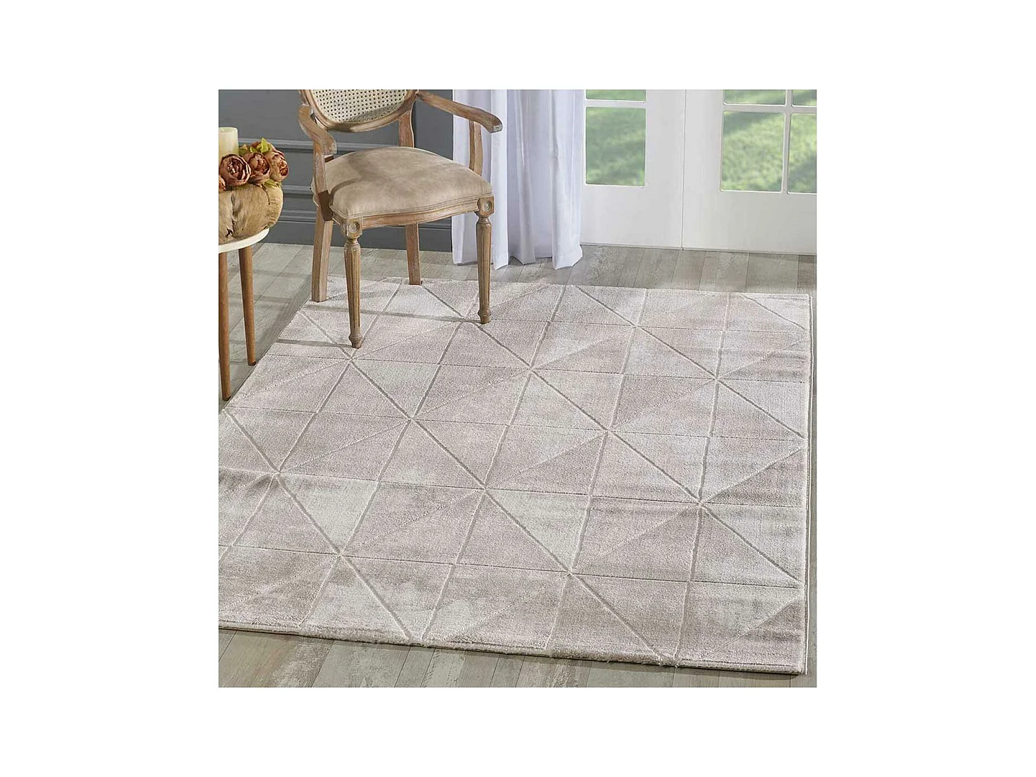 tapis salon 120x160 tissé crème rectangle motif géométrique LYN7 VOLITRO