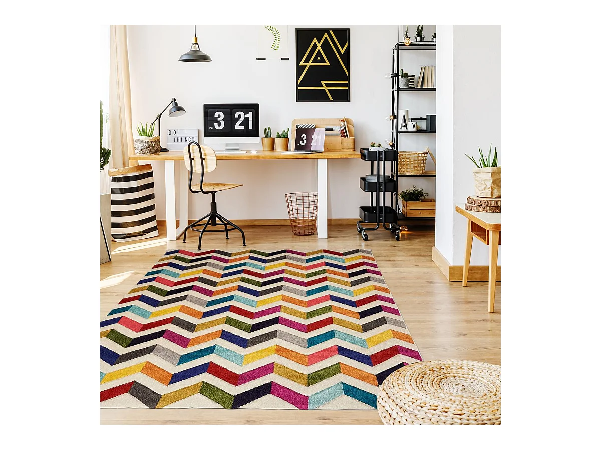 tapis entrée 60x110 tissé multicolore rectangle motif géométrique LYN6 CHEVRON