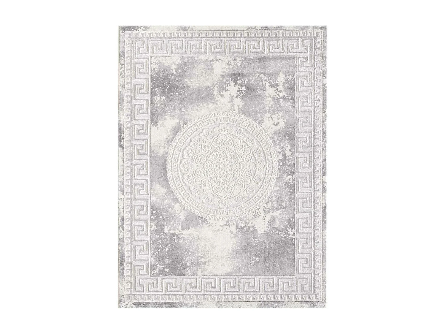 Tapis oriental 160x220 rectangle gris clair tissé motif ancestral LYN7 ALAN