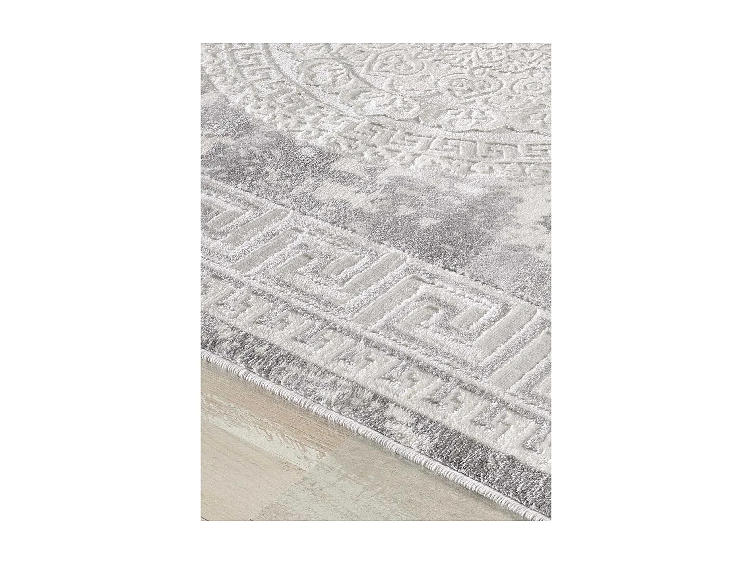 Tapis oriental 160x220 rectangle gris clair tissé motif ancestral LYN7 ALAN