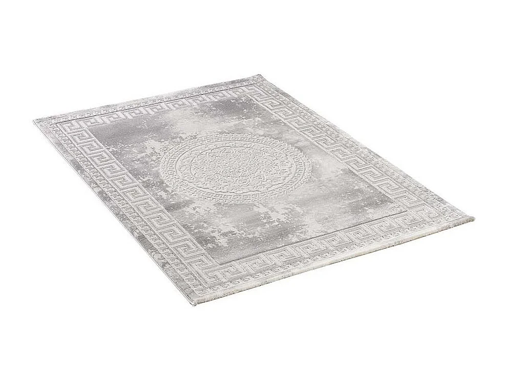 Tapis oriental 160x220 rectangle gris clair tissé motif ancestral LYN7 ALAN