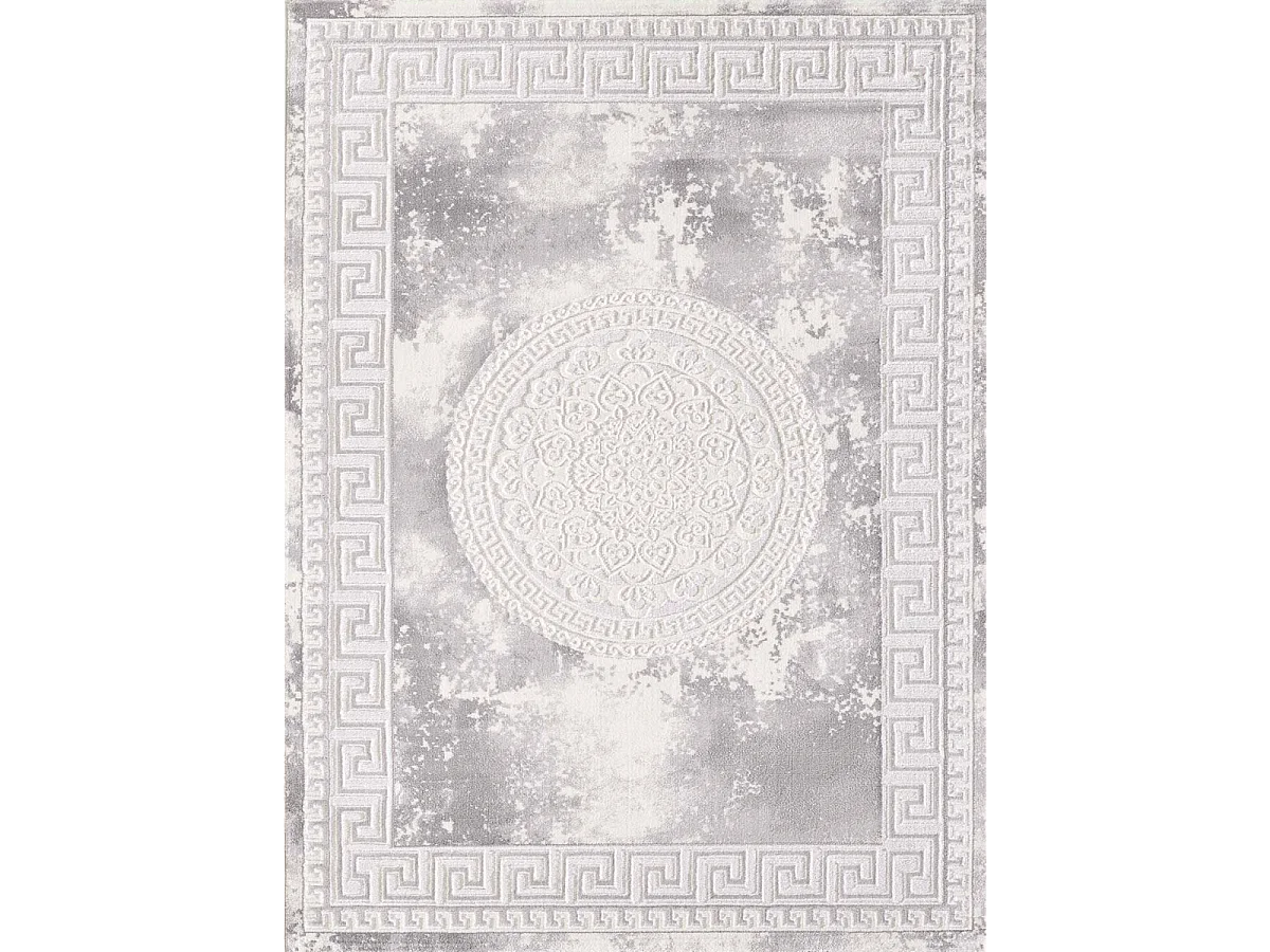 Tapis oriental 160x220 rectangle gris clair tissé motif ancestral LYN7 ALAN