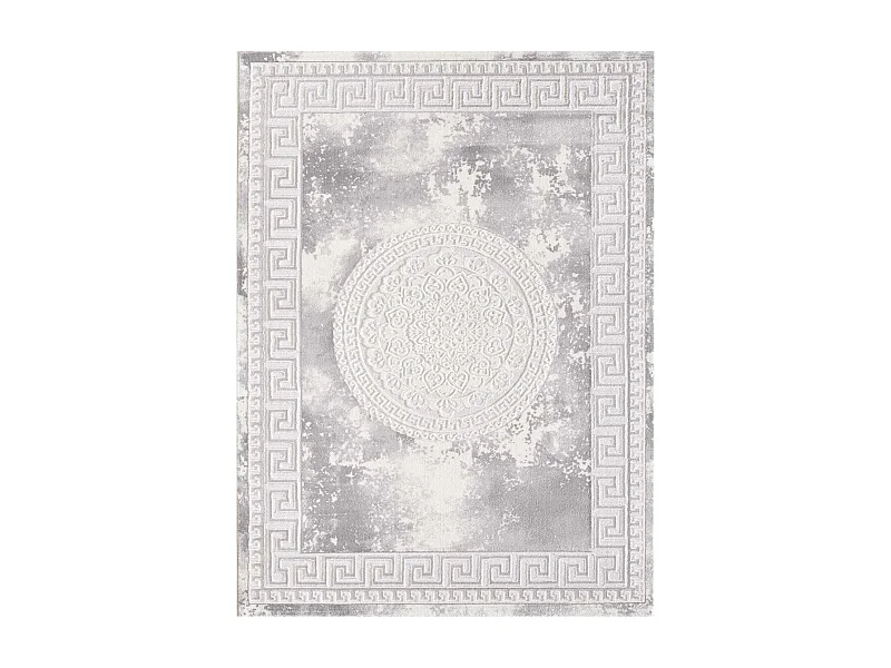 Tapis oriental 160x220 rectangle gris clair tissé motif ancestral LYN7 ALAN