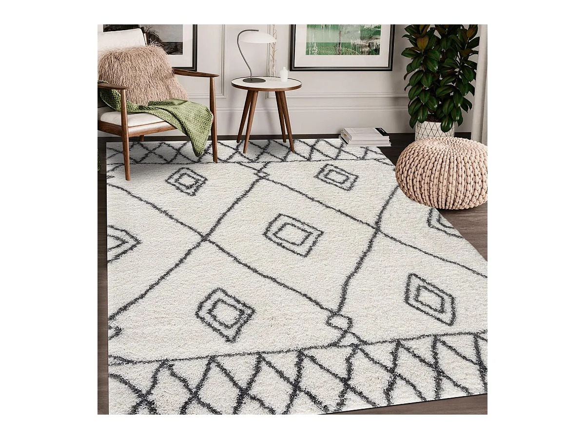 Tapis berbère rond Ø120cm tissé motif ethnic LYN4 DOUX 2 crème