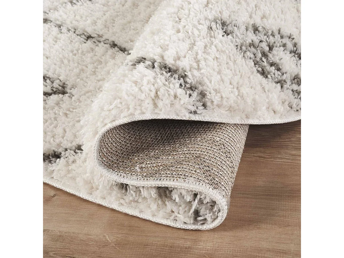 Tapis berbère rond Ø120cm tissé motif ethnic LYN4 DOUX 2 crème