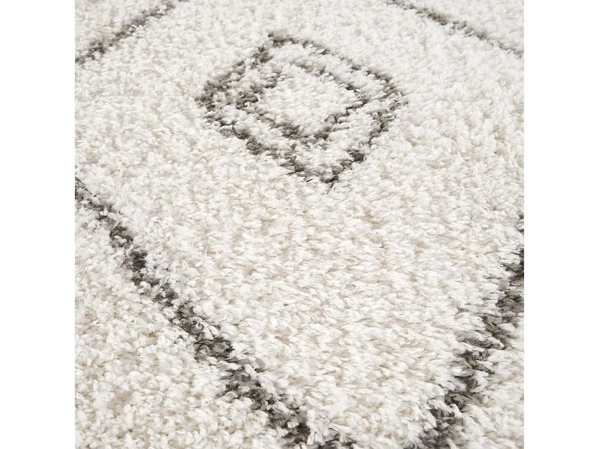 Tapis berbère rond Ø120cm tissé motif ethnic LYN4 DOUX 2 crème