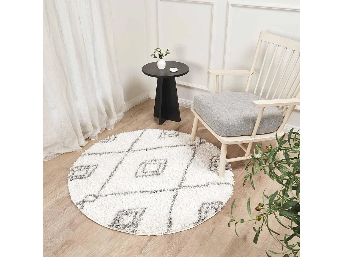 Tappeto berbero rotondo Ø120 cm tessuto etnico modello DOUX 2 crema