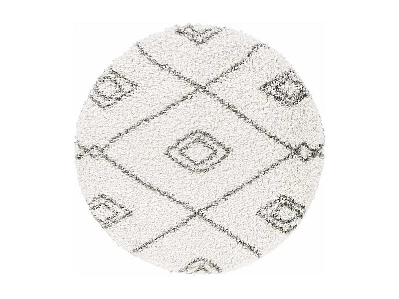 Tapis berbère rond Ø120cm tissé motif ethnic LYN4 DOUX 2 crème