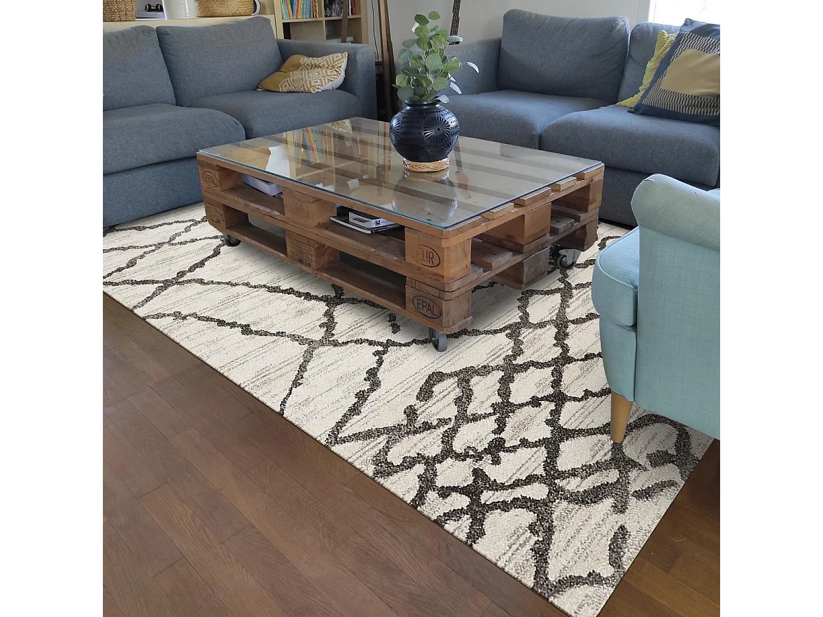 Tapis berbère 60x110 tissé motif ethnic NALIFO blanc