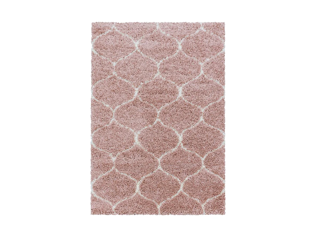 Tapis shaggy 240x340 rectangle tissé rose crème et me motif scandinave