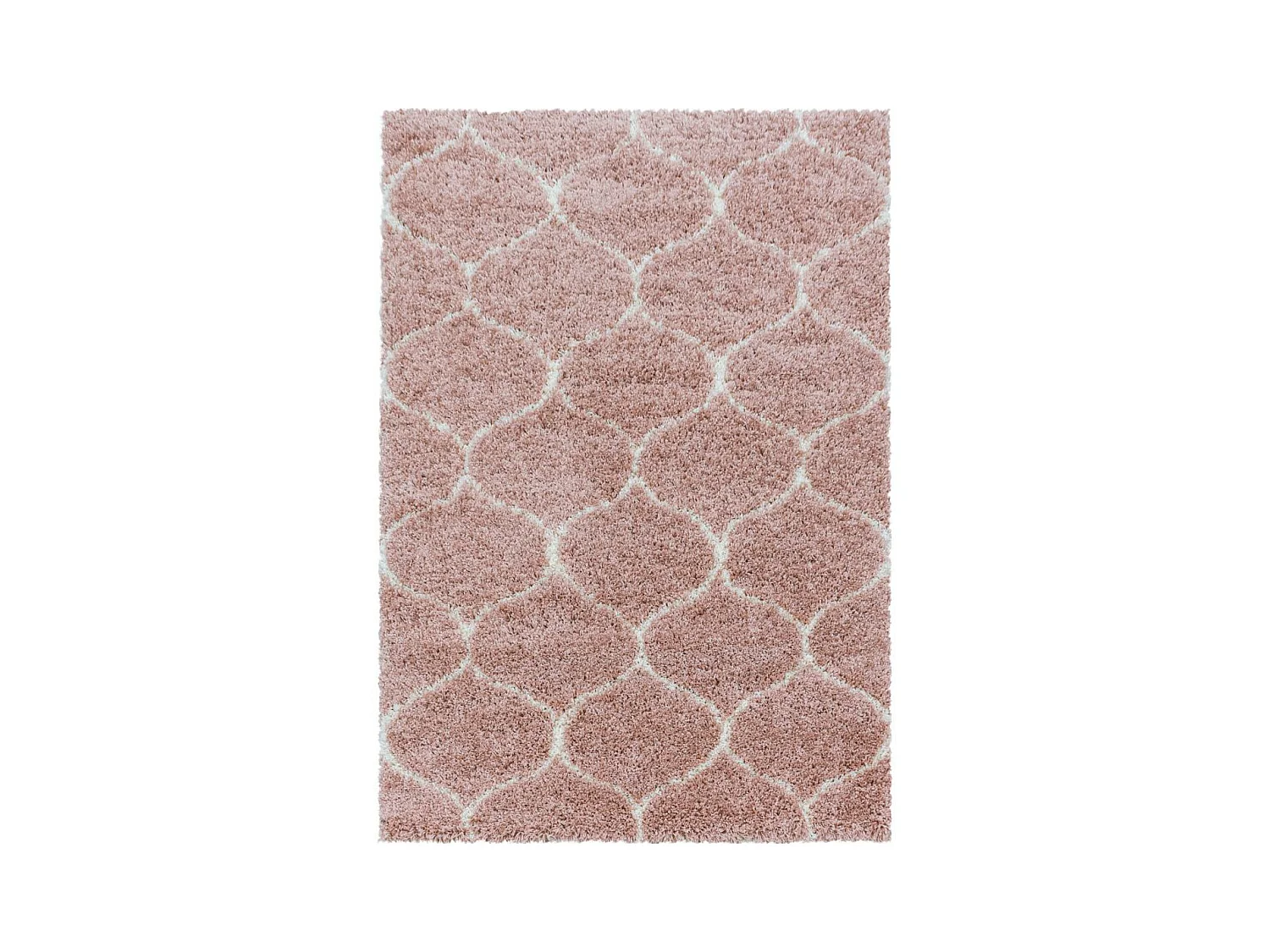 Tapis shaggy 240x340 rectangle tissé rose crème et me motif scandinave