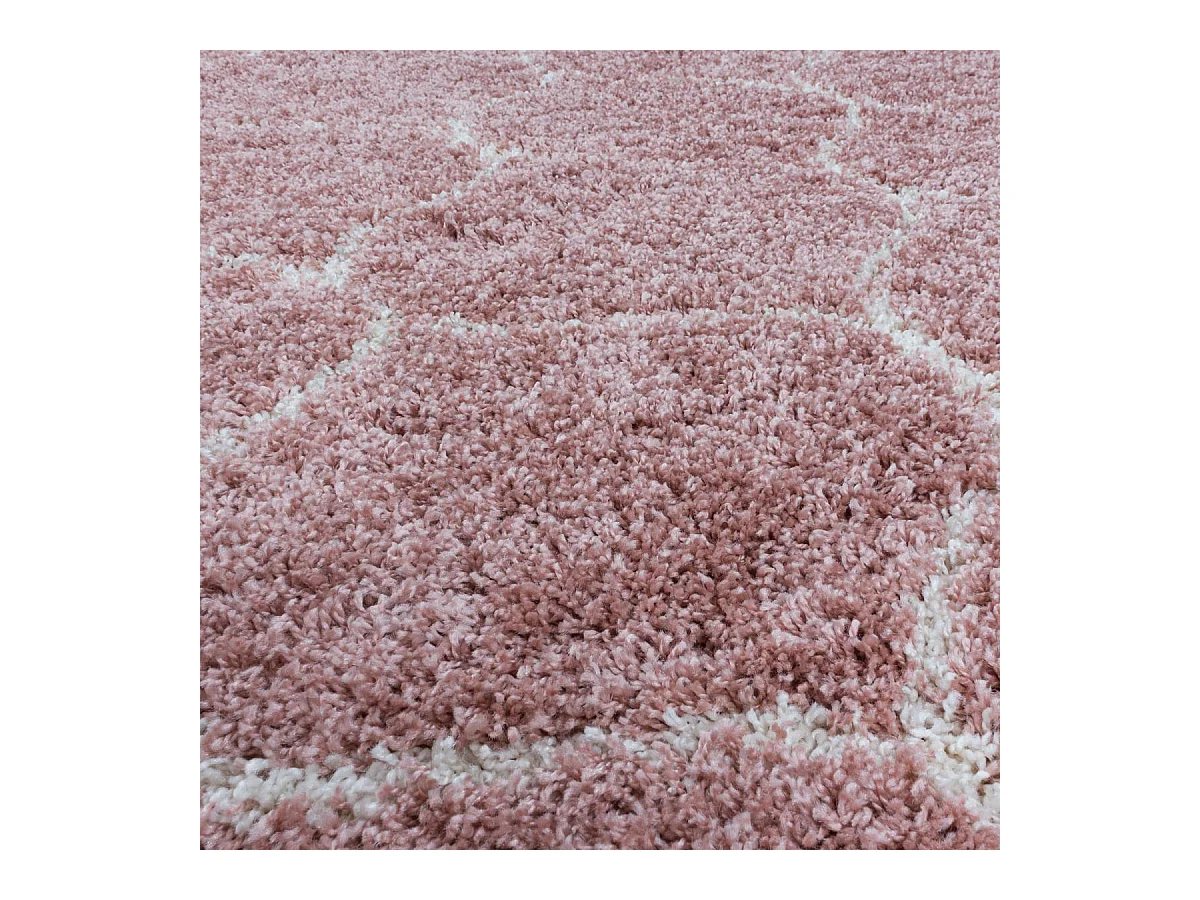 Tapis shaggy 240x340 rectangle tissé rose crème et me motif scandinave