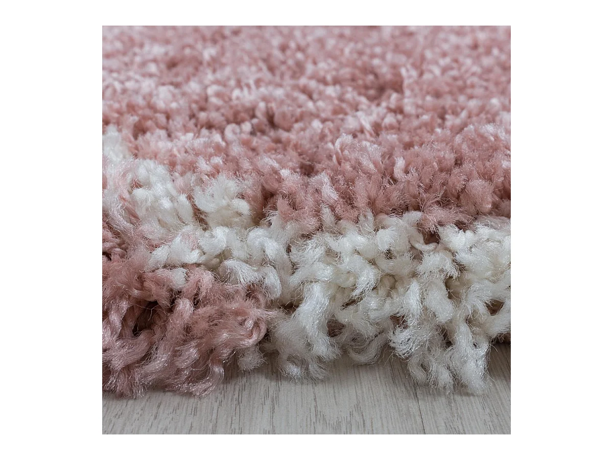 Tapis shaggy 240x340 rectangle tissé rose crème et me motif scandinave